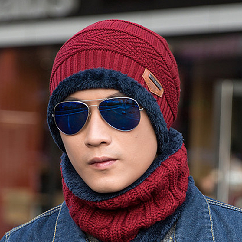 Low Moq Soft Thicken Wool Ski Hat Men Warm Hats Neck Warm Winter Wool Hat Set Women Men Beanie Knitted Cap Scarf Set