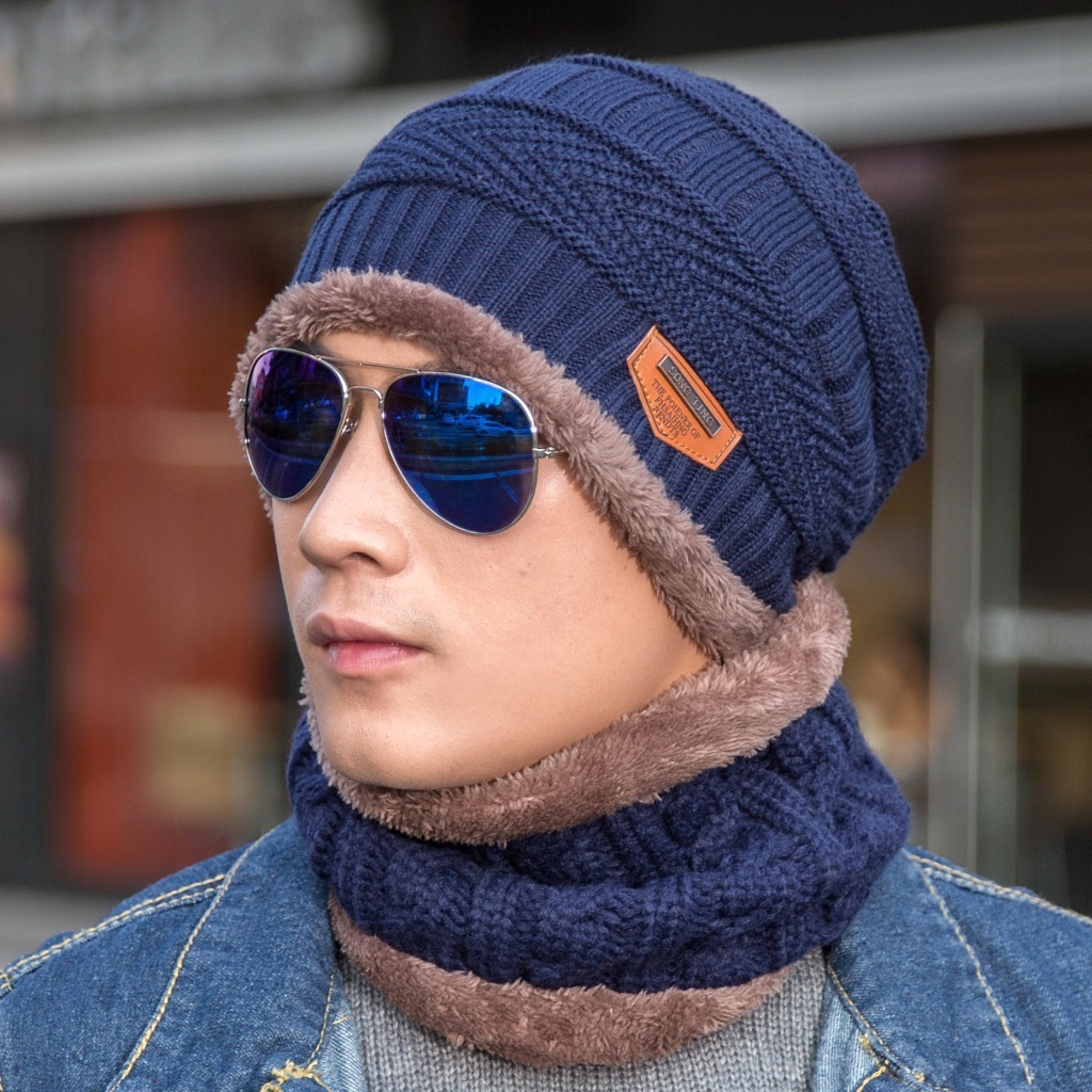 Low Moq Soft Thicken Wool Ski Hat Men Warm Hats Neck Warm Winter Wool Hat Set Women Men Beanie Knitted Cap Scarf Set