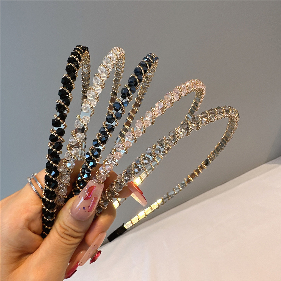 Fashion Luxury High-end Elegant Slim Full Jewelled Metal Headband Summer Thin Bling Rhinestone Crystal Headband For Women Girls