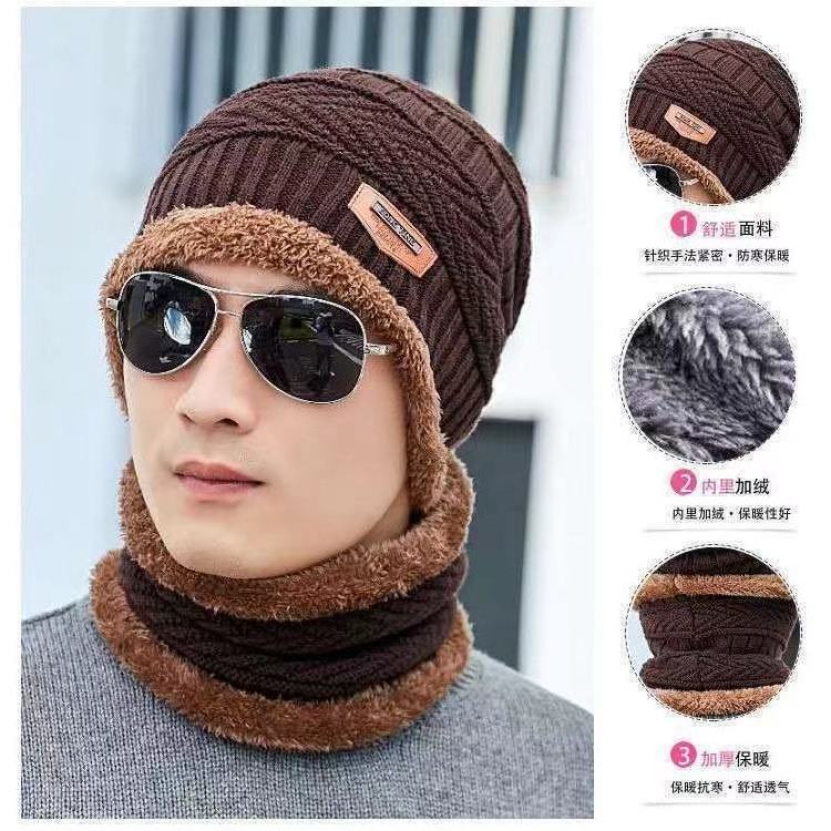 Low Moq Soft Thicken Wool Ski Hat Men Warm Hats Neck Warm Winter Wool Hat Set Women Men Beanie Knitted Cap Scarf Set