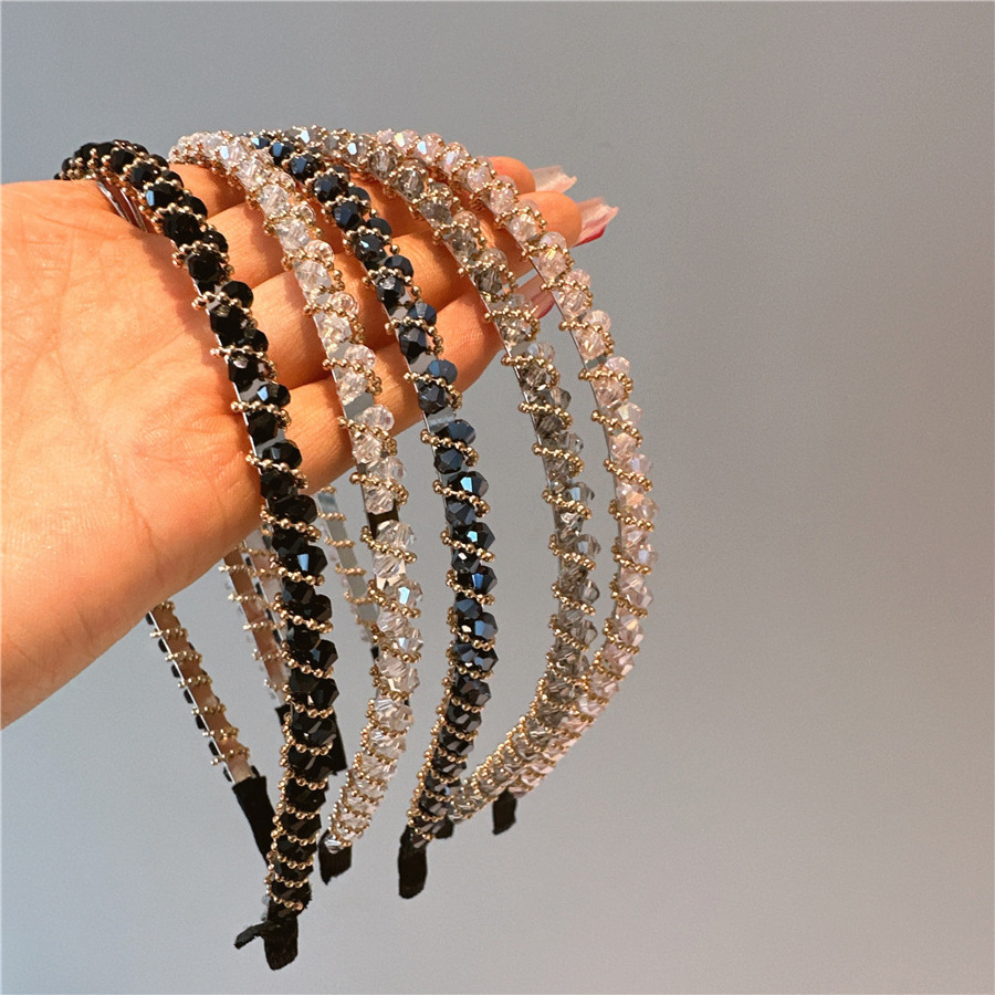 Fashion Luxury High-end Elegant Slim Full Jewelled Metal Headband Summer Thin Bling Rhinestone Crystal Headband For Women Girls