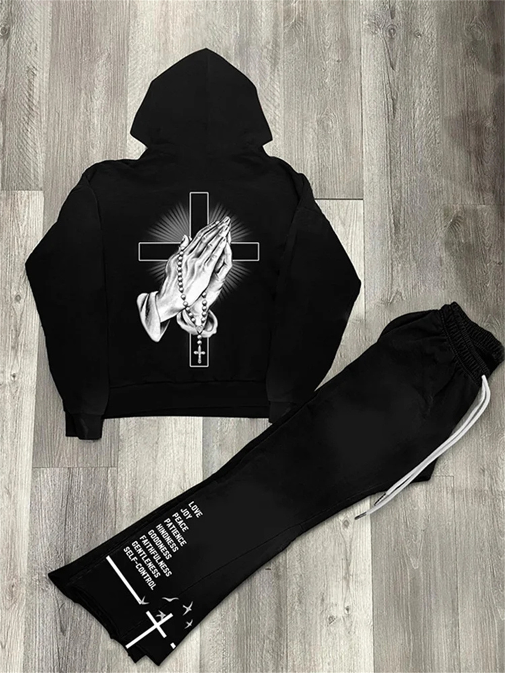 Custom Logo High Quality DTG Tracksuit 100% Cotton French Terry  Hoodie Flare Sweatpants and Hoodie Jogger Set for Men