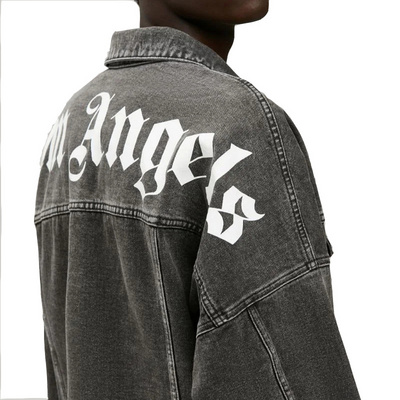 Men High Quality Cotton Washed Black Twill Denim Jacket Pearlized Men Screen Print Custom Mechanic Work Jacket