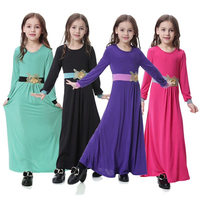 Wholesale Middle Eastern Children Muslim Clothes Dress Girls Islamic Thobe Kids Abaya Clothing Dresses