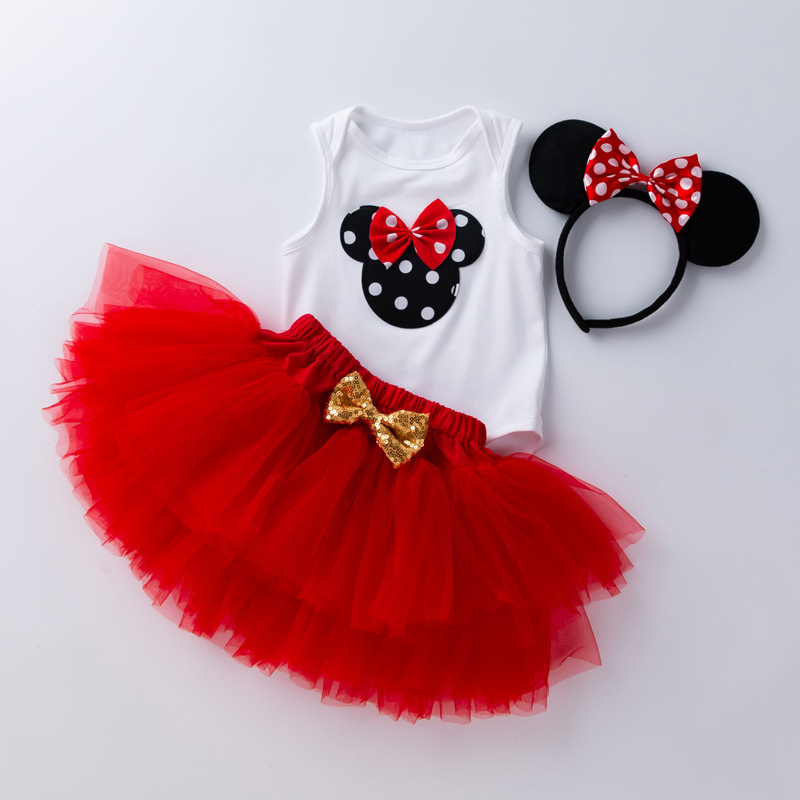 Hot style mickey children dress clothes short-sleeve pompadour dress toddler baby girl birthday dress