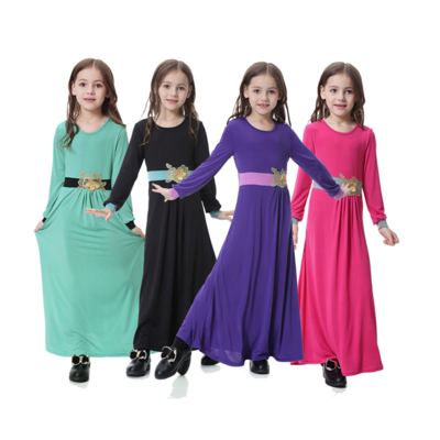 Wholesale Middle Eastern Children Muslim Clothes Dress Girls Islamic Thobe Kids Abaya Clothing Dresses