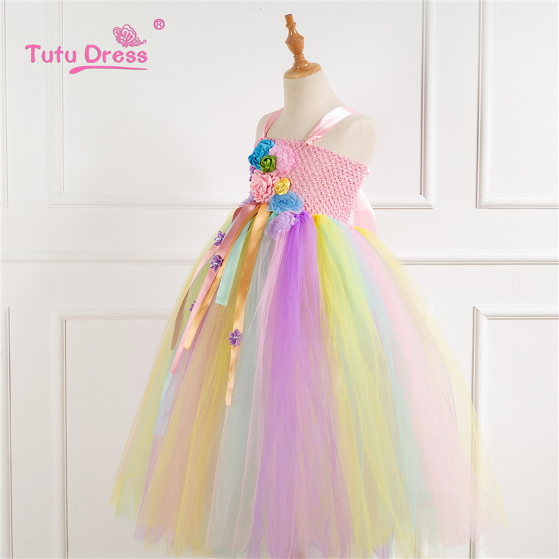 Wholesale 2-12Years Toddler Flower Girls Tutu Dress Rainbow Princess Girls Birthday Party dress