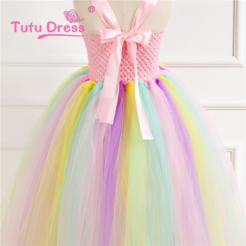 Wholesale 2-12Years Toddler Flower Girls Tutu Dress Rainbow Princess Girls Birthday Party dress