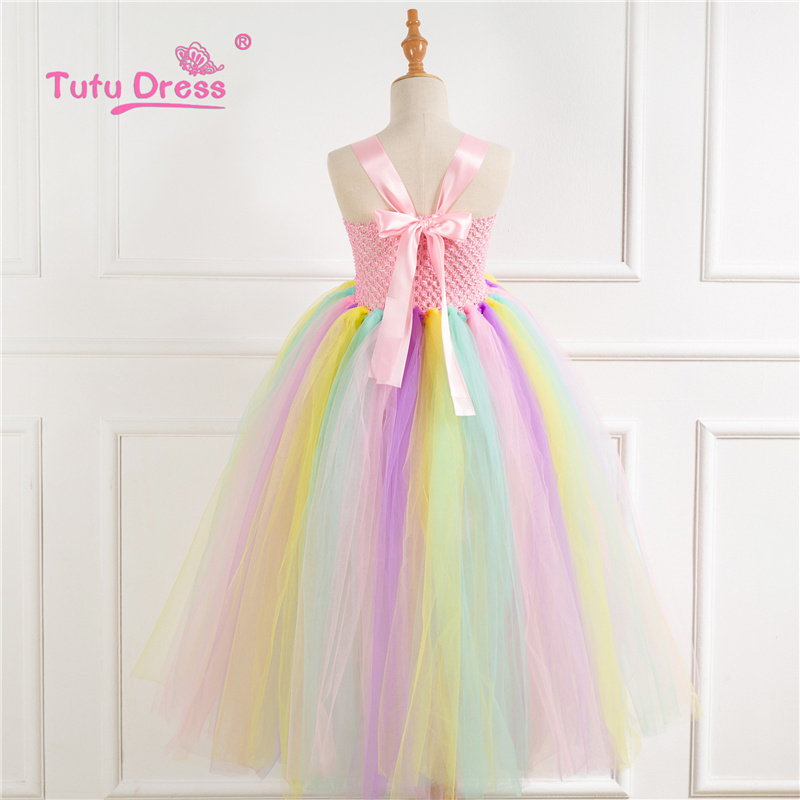 Wholesale 2-12Years Toddler Flower Girls Tutu Dress Rainbow Princess Girls Birthday Party dress