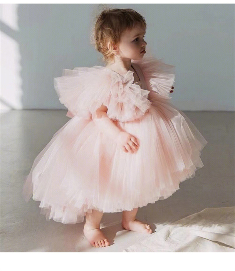 Baby Girls Elegant Party Gowns Flower Girls' Tulle Pleated Ball Gowns Princess Girls Puffy Dresses For Wedding And Birthday