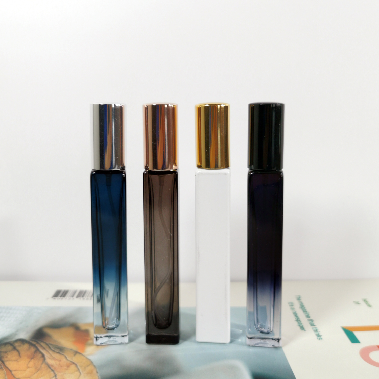 Custom Gradient color 10ml Dark Blue Black Square Screw Top Oil Perfume Atomizer Glass Perfume Bottle