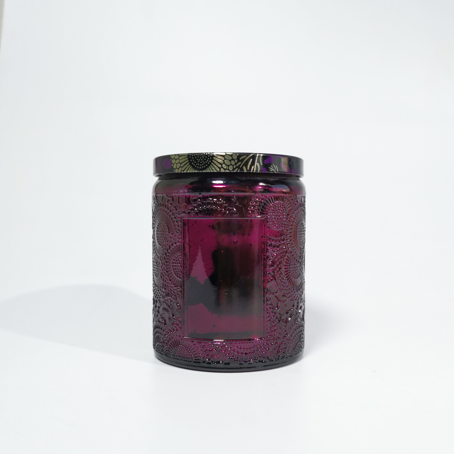 Luxury Electroplate Empty Unique Pink White Colored Glass Candle Jars 4oz 8oz Embossed Vessel with Lids for Aromatherapy Candles