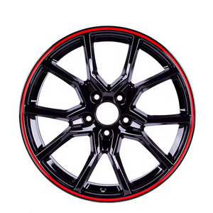 YXQ RTS red lip 15 16 17 18 inch black rims 4x100 r15 deep dish wheels 4x1143 pcd 4 hole car rim