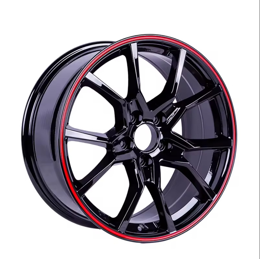 YXQ RTS red lip 15 16 17 18 inch black rims 4x100 r15 deep dish wheels 4x1143 pcd 4 hole car rim