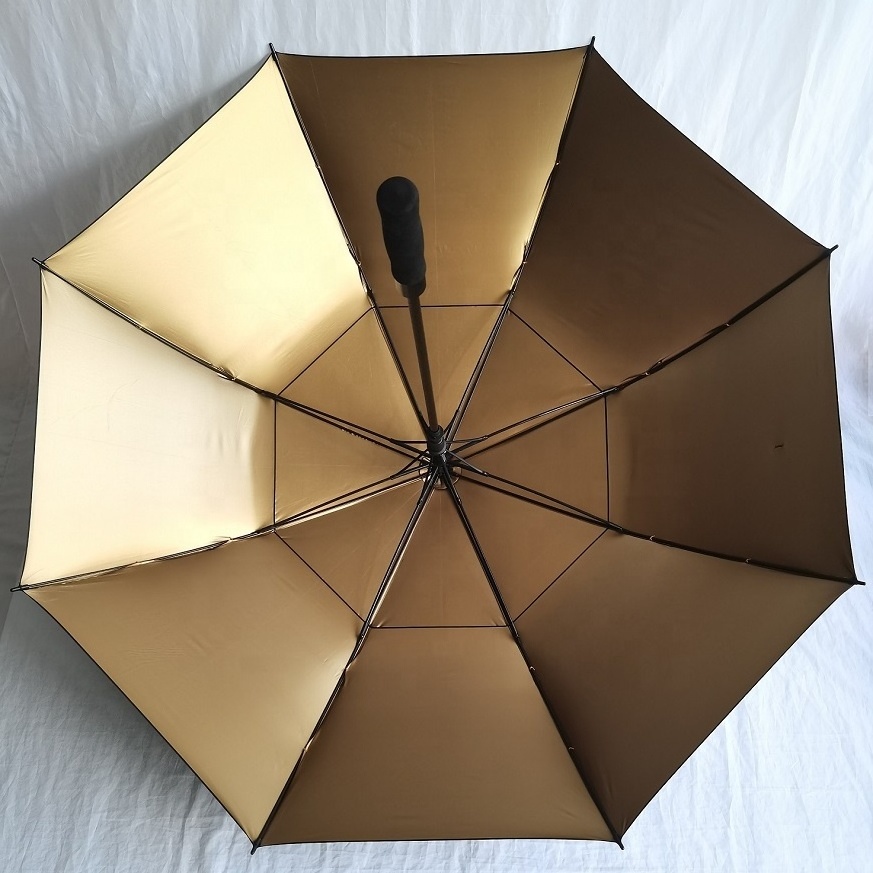 Golden UV coating fabric Semi-automatic Vented golf umbrella with customized car  logo