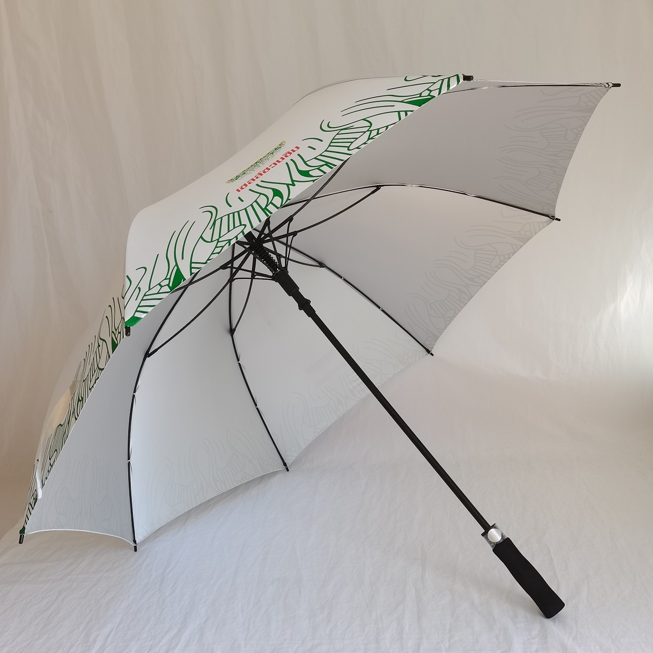 White color fabric with SILVER UV coating  auto open golf umbrella with customized full printing