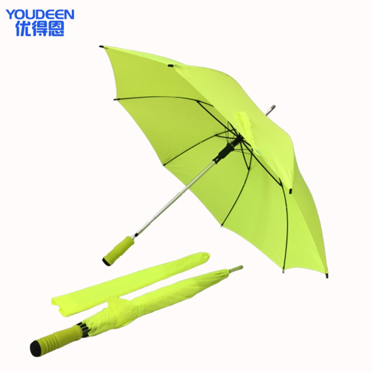 Super Light  Eco Friendly Fluorescent Green Aluminum Frame Promotion Straight Umbrella