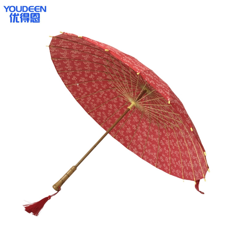 Traditional Chinese Custom Bamboo Wooden Handle Straight Umbrella