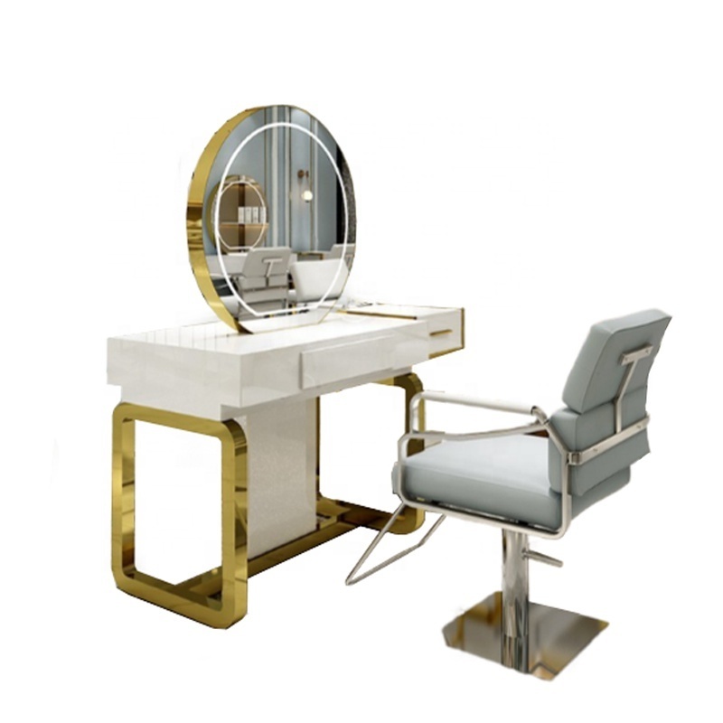 High quality haircuts hair salon Gold mirror double side salon station