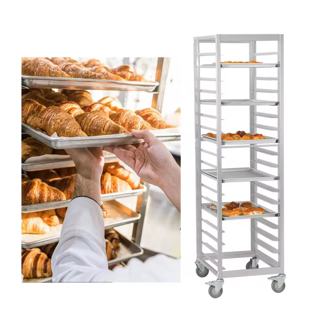 Customized 16/32  Trays  Stainless steel Bakery Cart  bread Baking Oven  Tray Rack Trolley for bread oven with wheel