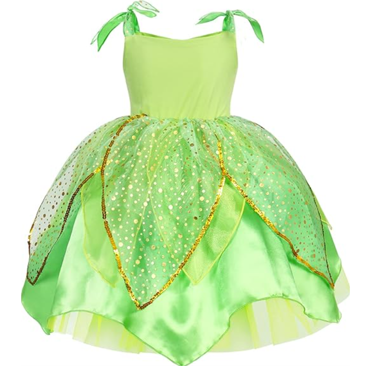 Girls Tinkerbell Costume Fancy Fairy Dresses Princess Dress Cosplay Birthday Party Outfit with Wings