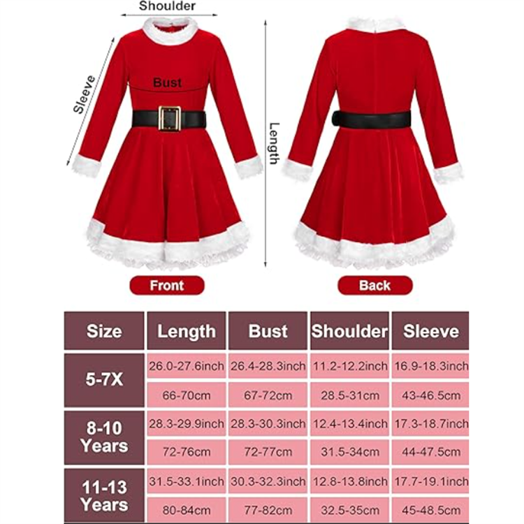 5 Pack Girls Christmas Santa Suit Dress Velvet Dress Costume with Belt Over Knee Socks Hat