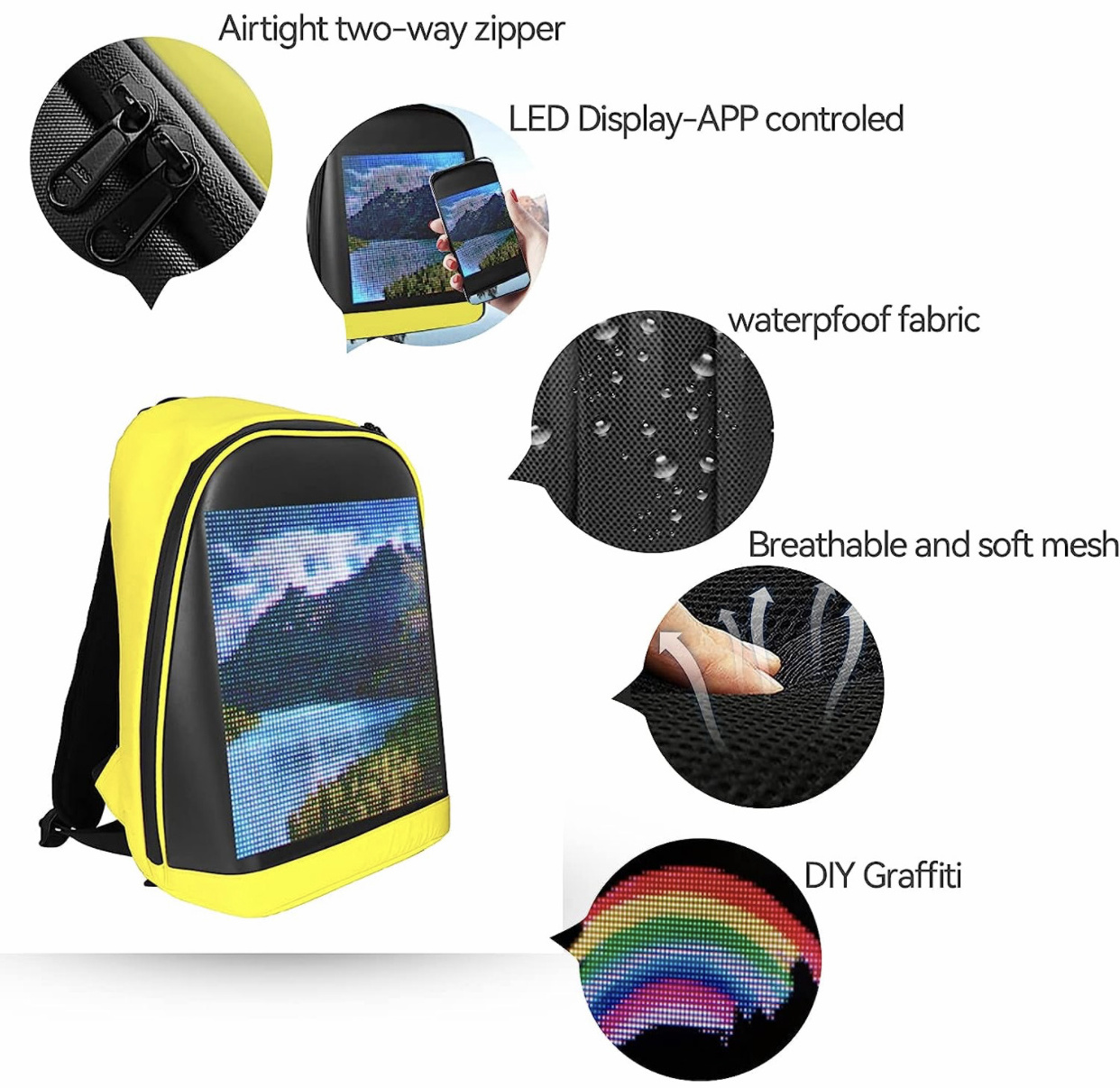 Recycled Hard Shell Waterproof Travel Bluetooth Smart Laptop Backpack LED Dynamic Knight Backpack