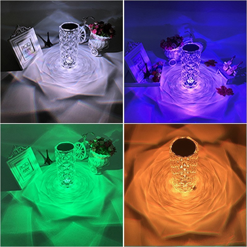 Led Crystal Lamp Rose Light Table Lamps Rechargeable Touch Table Lamp With 16 RGB Colors & Gradient & Dynamic Mode