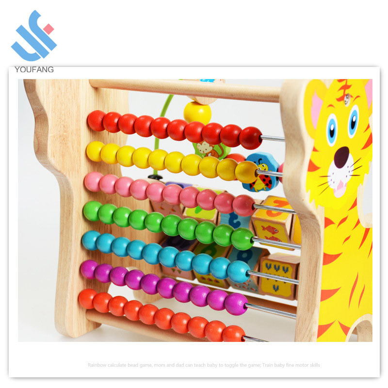 YF-X3034 multi-function Wooden bead maze toy wooden bead counting abacus frame for kids preschool math counting