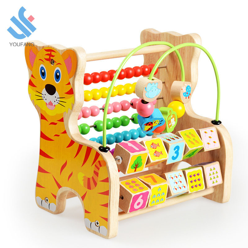 YF-X3034 multi-function Wooden bead maze toy wooden bead counting abacus frame for kids preschool math counting