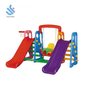 YF-05025 kids plastic double slide 4 in 1 indoor playground equipment kids slide with swing indoor slide and swing