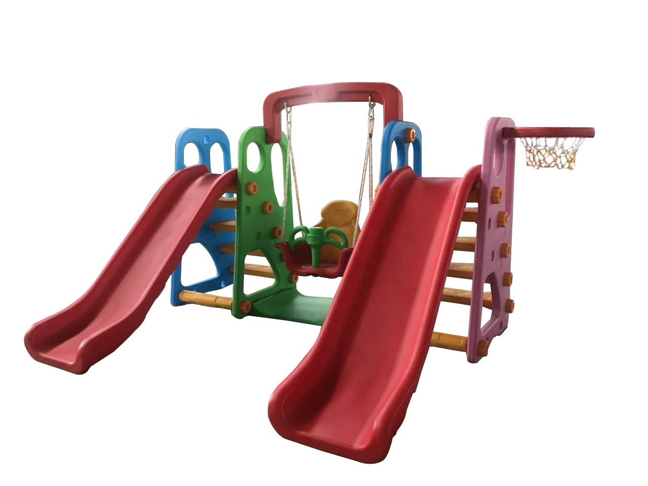 YF-05025 kids plastic double slide 4 in 1 indoor playground equipment kids slide with swing indoor slide and swing