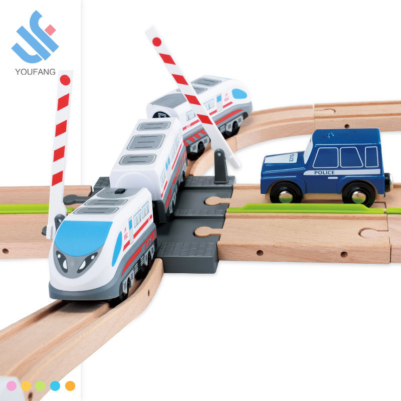 YF-Z2011 educational 149PCS urban rail overpass traffic scene combined wooden train tracks unpack toys wood railway rail car toy