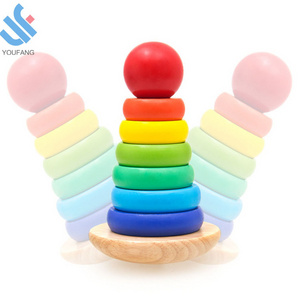 YF-X3087 educational toy stacker building blocks tower wooden roly-poly toys stacking ring rainbow tower kids wooden toy