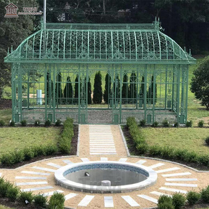 Factory Supplier Large Outdoor Greenhouse Decor Glass Roof Wrought Iron Gazebo