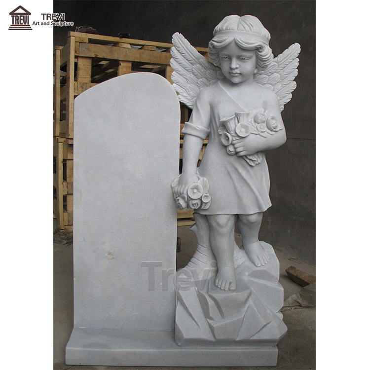 Luxury Granite Marble Tombstone Decorations Sitting Little Angel Headstones for Babies with Good Price