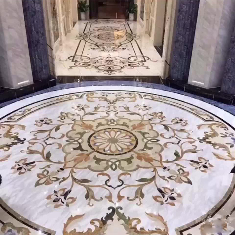 Large Round Floor Decoration Waterjet Carved Stone Square Marble Granite Medallion for Sale