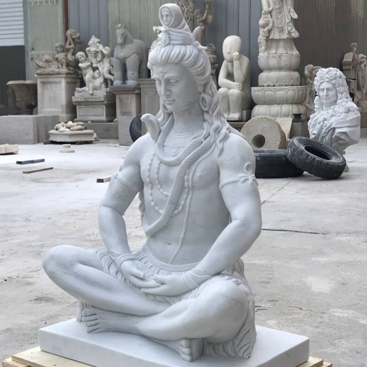 Hand Carved Indian God Religious Natural Stone White Marble Lord Shiva Statue for Decoration