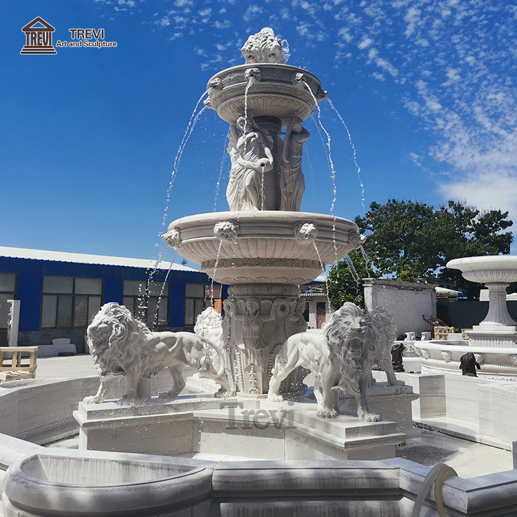 Outdoor large stone waterfall greek woman statue marble fountain with roman statue