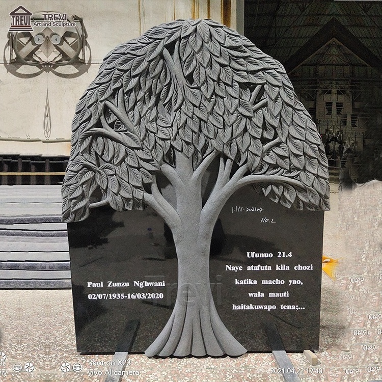 Engraving Custom Black Granite Carve Tree Grave Shaped Tombstone