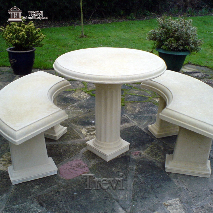 Garden Public Outdoor Natural Stone Marble Tables And Chairs Bench Sculpture Set