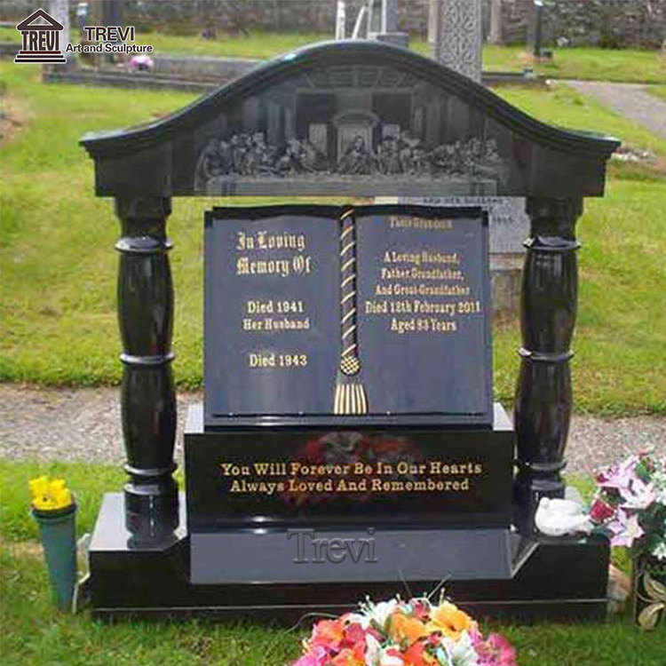 High Quality Memorial Stone Marble Black Marble Bible Headstone Monument for Sale