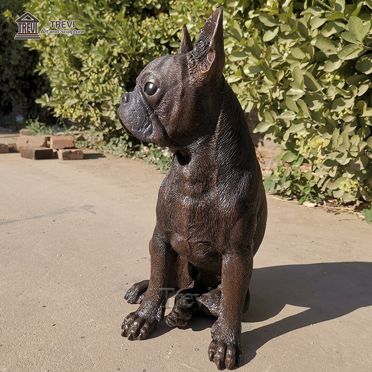 Home Garden Figurine Art Metal Life Size Bronze French Bulldog Dog Statue Sculpture