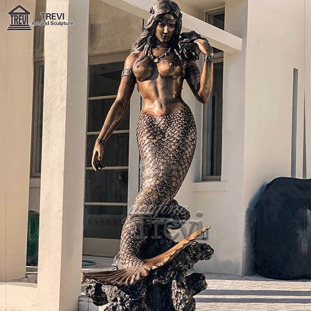 High Quality Outdoor Garden Decor Casting Brass Life Size Bronze Mermaid Statue For Sale