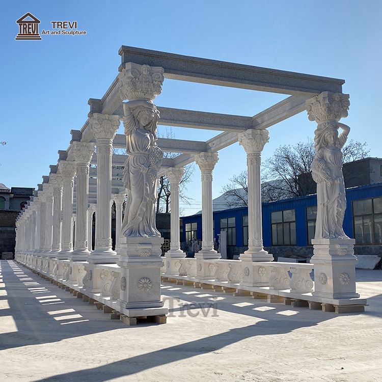 Large Sculpture High Quality White Pavilion Rectangular Garden Marble Column Gazebo