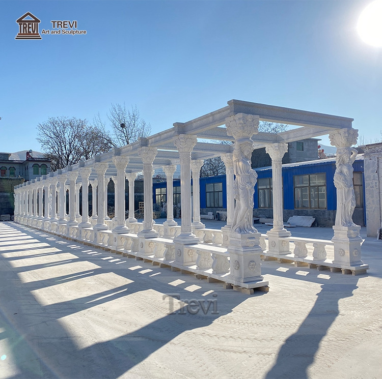 Large Sculpture High Quality White Pavilion Rectangular Garden Marble Column Gazebo