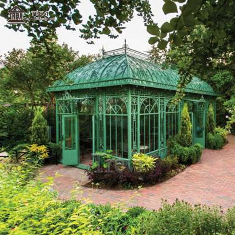 Enclosed large wrought green house garden outiron pipe steel gazebo 3x3