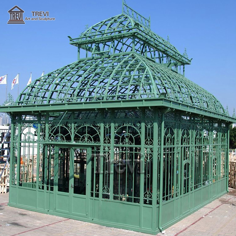 Enclosed large wrought green house garden outiron pipe steel gazebo 3x3