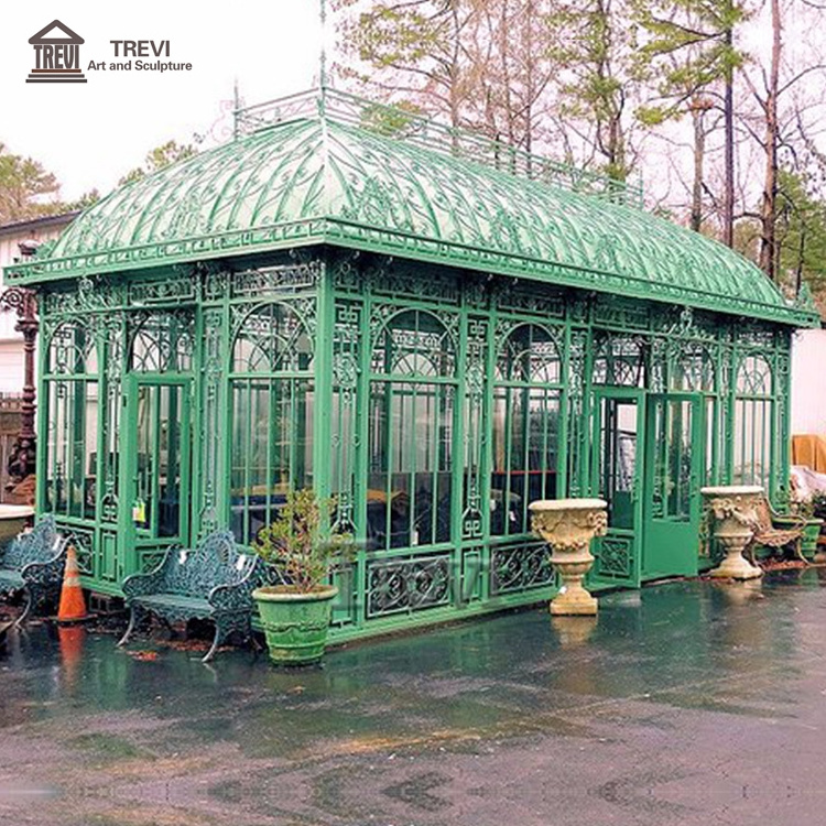 Enclosed large wrought green house garden outiron pipe steel gazebo 3x3