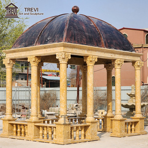 Customized Garden Furniture Outdoor Large Carved Beige Natural Stone Square Marble Gazebos